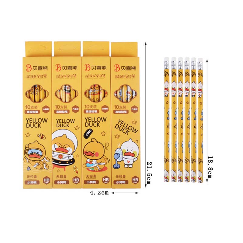 Hộp 10 Bút Chì HB Kèm Gôm Tẩy Cho Học Sinh