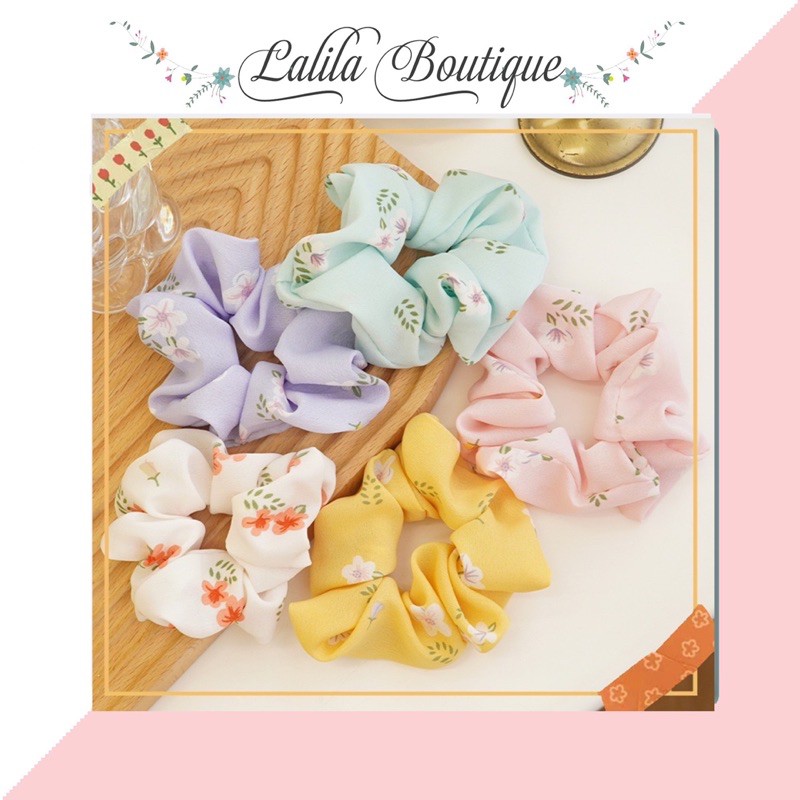 Dây Cột Tóc Lalila Scrunchies Hoạ Tiết Hoa Vintage Dễ Thương DC17