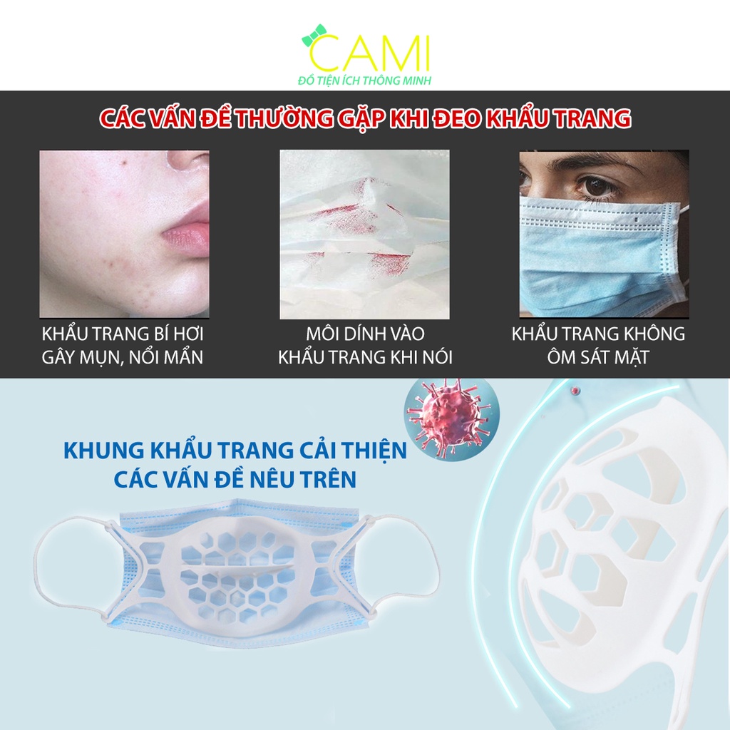 Khung đeo khẩu trang 3D thoáng khí có thể tái sử dụng, chất liệu TPE mềm mại_Cami_CMPK194