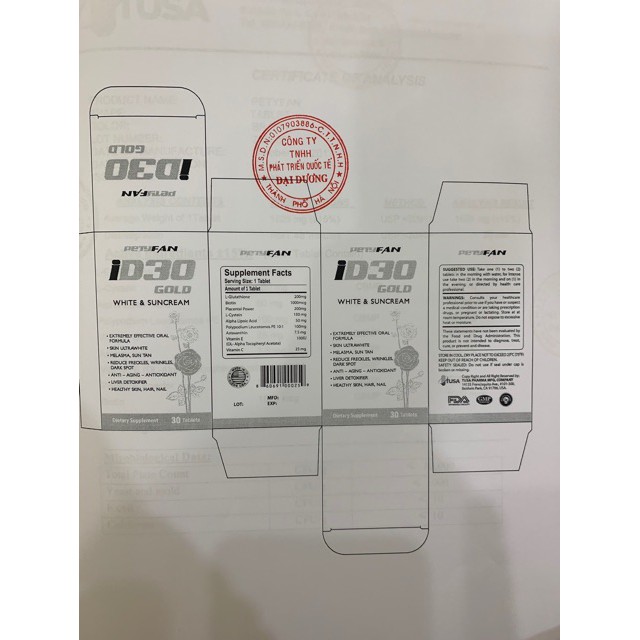 Viên uống trắng da, chống nắng ID30 Gold PETYFAN