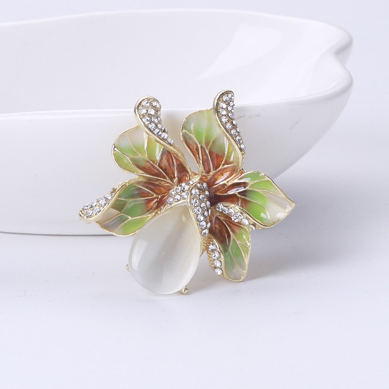 Ghim Cài Áo Hình Hoa Đính Đá Opal Sang Trọng 2 Màu Tùy Chọn Chất Lượng Cao Thời Trang Cho Nữ