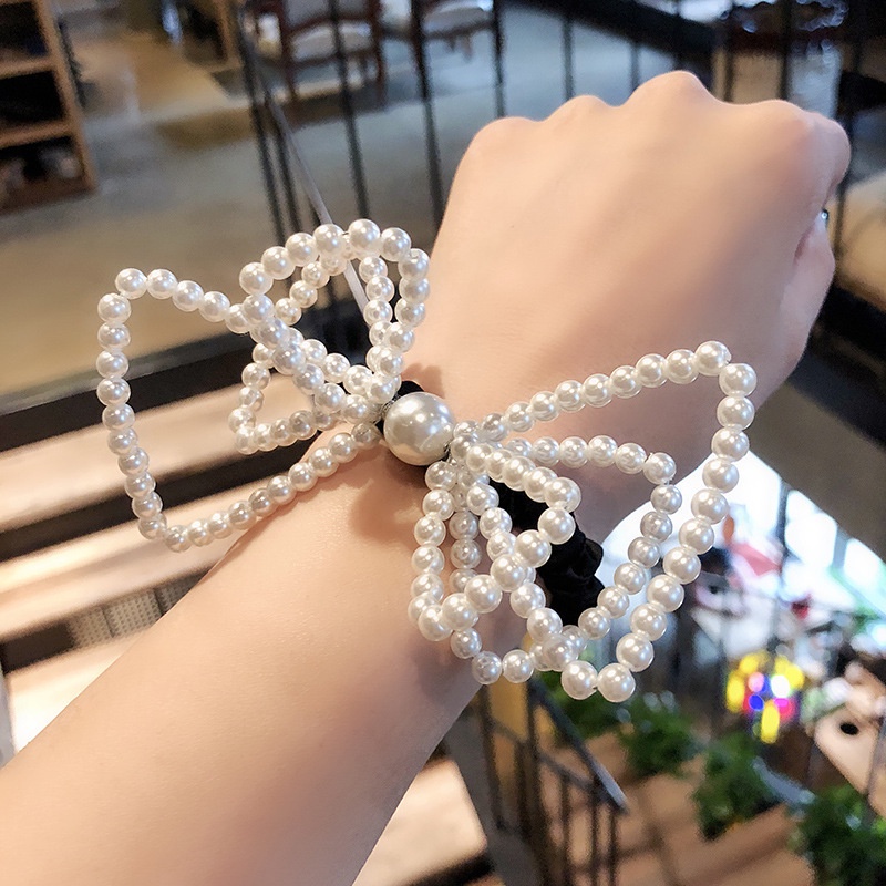 Kẹp tóc hình nơ đính ngọc trai giả phong cách Hàn Quốc