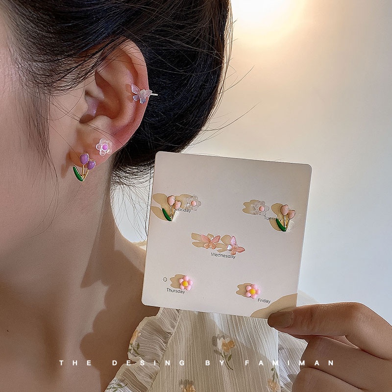 Bông Tai Mạ Bạc 925 Hình Hoa Tulip Đính Ngọc Trai Thời Trang Cho Nữ