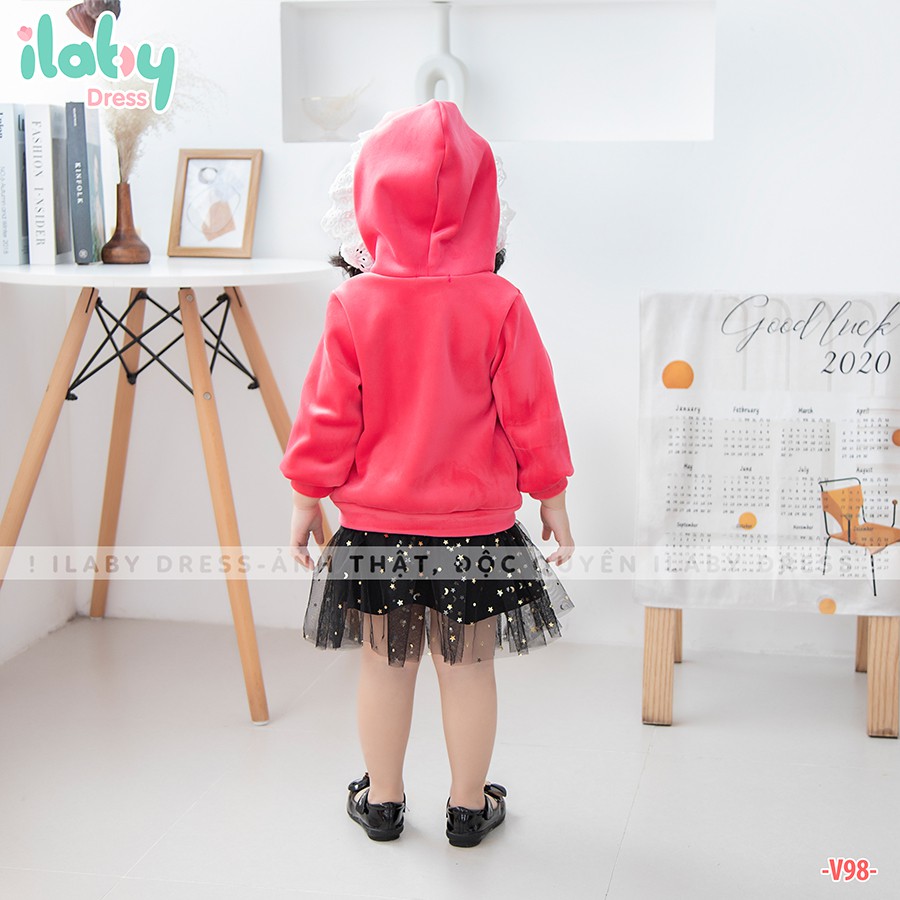 Áo hoodie cho bé gái ILABY nỉ nhung phối ren [V98]