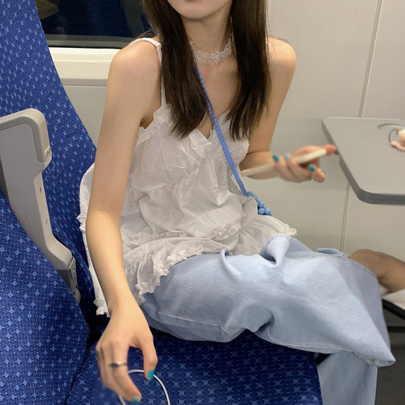 Áo Hai Dây Cổ Chữ V Dáng Rộng Màu Trơn Phong Cách Hàn Quốc Thời Trang Cho Nữ