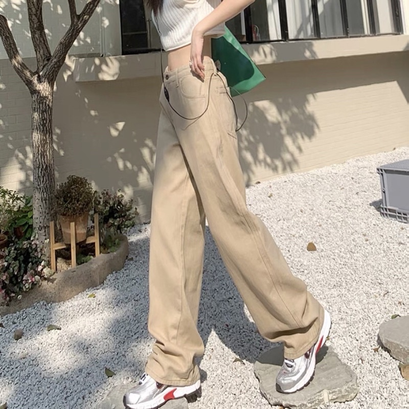Quần jean ống rộng dài có nhiều màu baggy jean kaki nâu sữa trắng, xám, xanh denim đậm nhạt, hồng