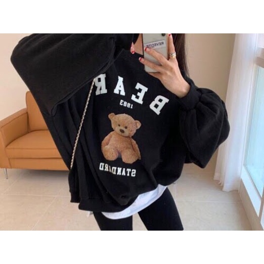 Áo Nỉ Cánh Dơi Gấu Nâu Dáng Rộng In Hình Dài Tay Phong Cách Hàn Quốc | BigBuy360 - bigbuy360.vn