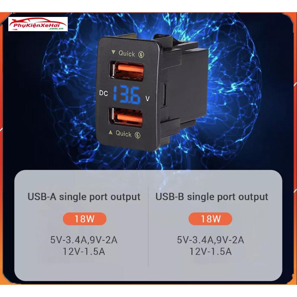 Sạc usb trên ô tô, bộ sạc cổng usb ô tô gắn dưới taplo