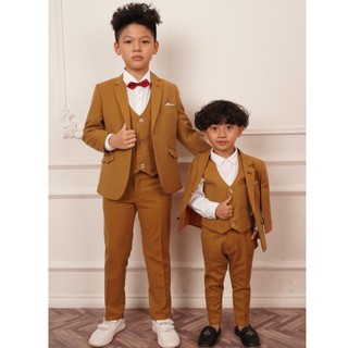 Bộ vest trẻ em cao cấp, vest cho bé trai hàng xịn VNXK - Tặng kèm nơ - Màu Vàng