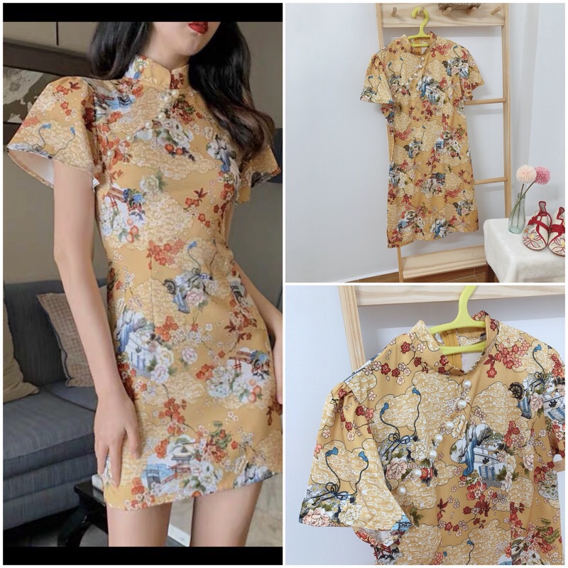 Sườn xám trắng hoa hột tiểu thư