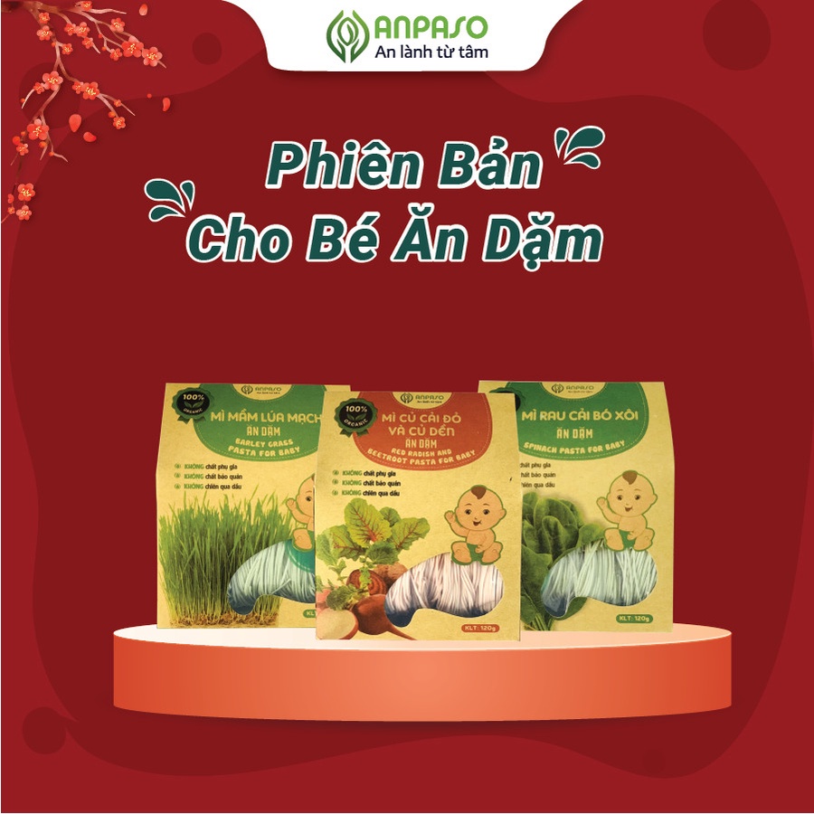 Mì Ăn Dặm cho bé rau củ hữu cơ Anpaso, mỳ rau organic, kiểu Nhật, BLW