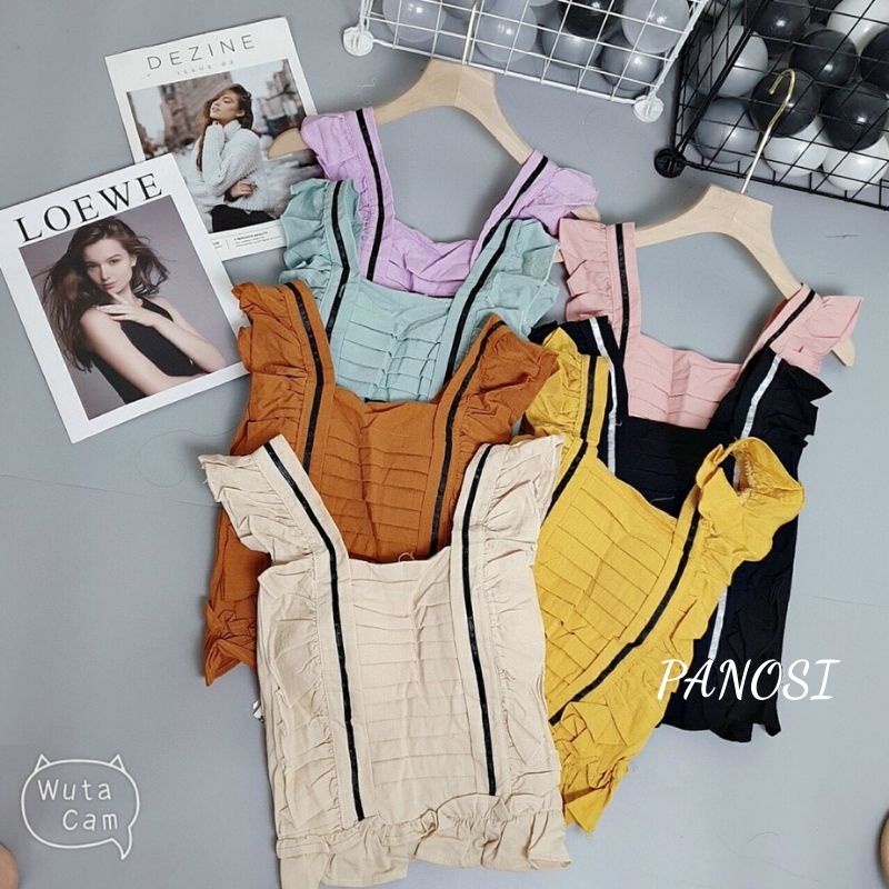 Áo kiểu nữ sát nách họa tiết xếp ly cánh tiên chất đũi mền mát PANOSI - Mã A619