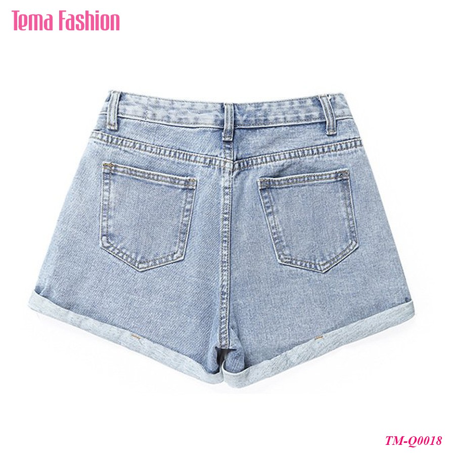 [Mã WASTMAY giảm 15% tối đa 30K đơn 150K] Quần short jean nữ TEMA - Quần đùi nữ jean xanh gấu cao siêu xinh