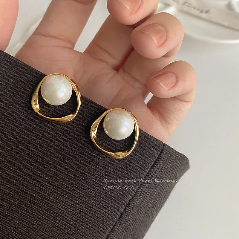 Khuyên tai hợp kim mạ vàng đính ngọc trai thời trang thanh lịch dành cho nữ
