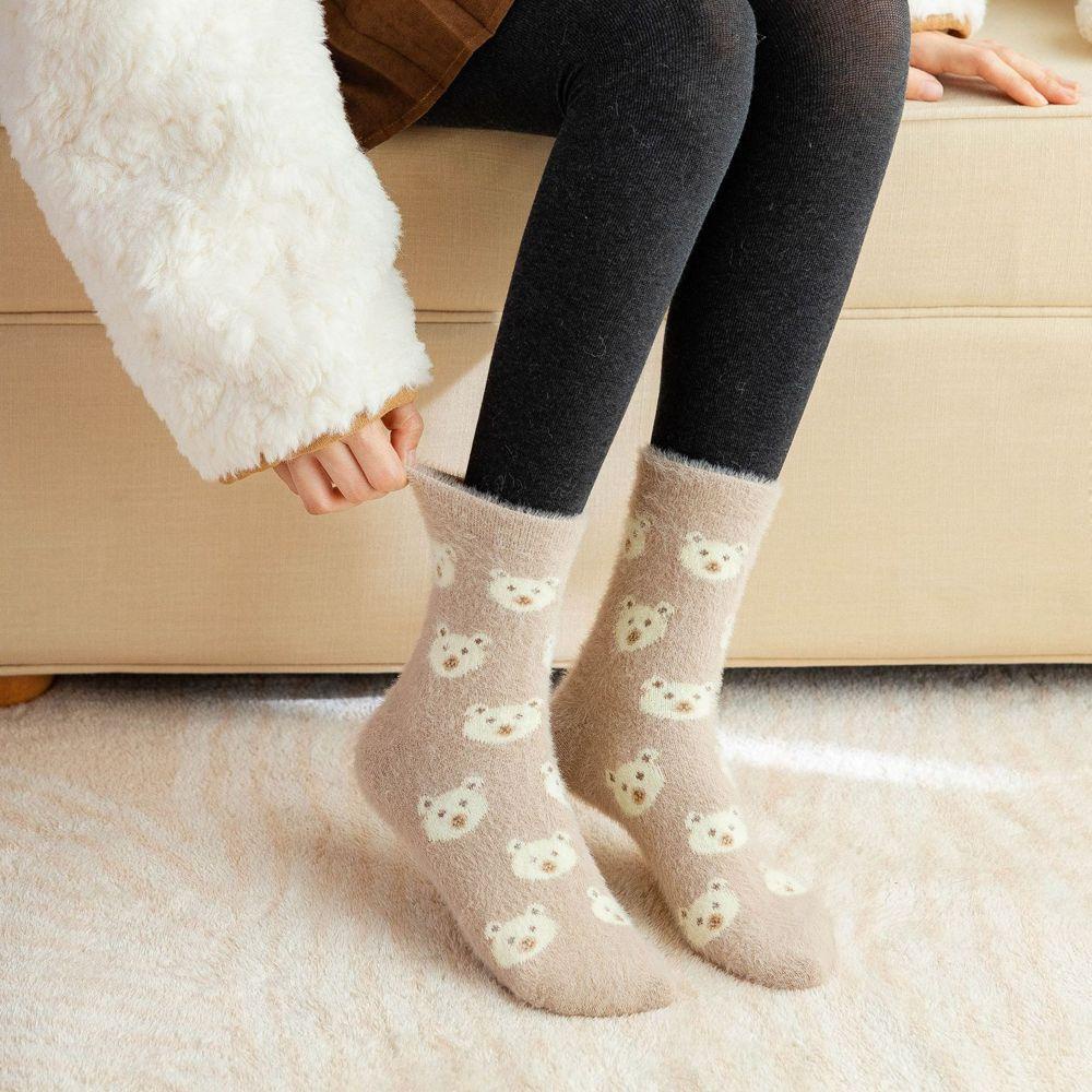 AROMA Vớ Cotton Phối Lông Chồn Dày Dặn Thoáng Khí Họa Tiết Động Vật Dễ Thương Cho Nữ