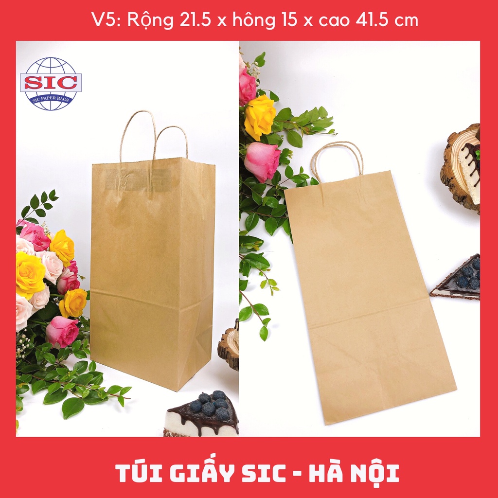 [SET 100 CHIẾC] TÚI GIẤY KRAFT V5-21,5x15x41,5cm CÓ QUAI (ẢNH THẬT)