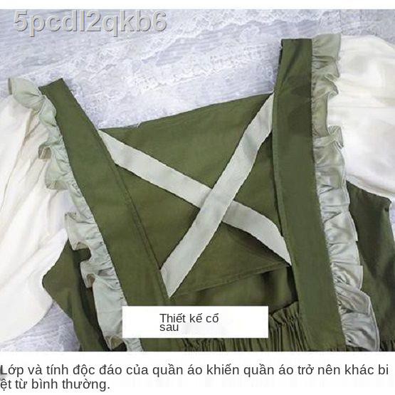 Váy màu xanh lá cây bơ mùa xuân vẽ tranh sơn dầu kiểu phương Tây dài cổ vuông Nữ dễ thương Nhật Bản Mori Girl | BigBuy360 - bigbuy360.vn