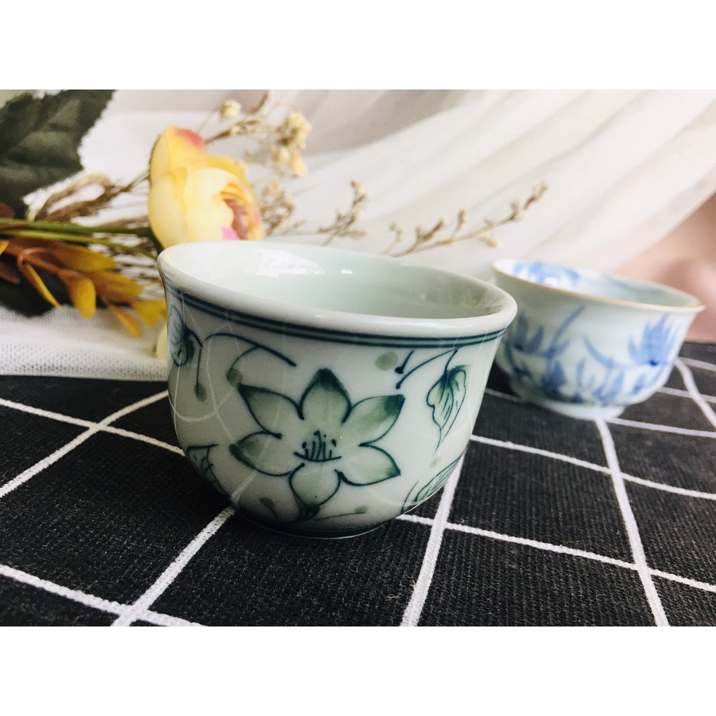 GỐM NHẬT - LY TRÀ NHỎ HOA LÁ XINH