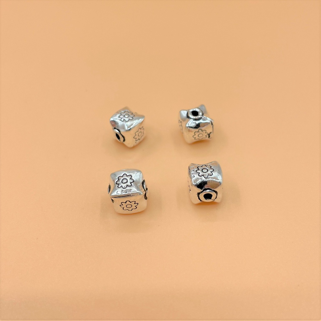 Charm nối hình lập phương có hoa văn bánh xe - Charm Bạc 925 - Mã CA820