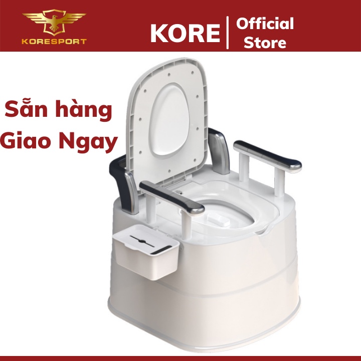 Bồn cầu di động, toilet khử mùi dành cho người già, có tay vịn, tựa lưng, nhựa ABS siêu bền