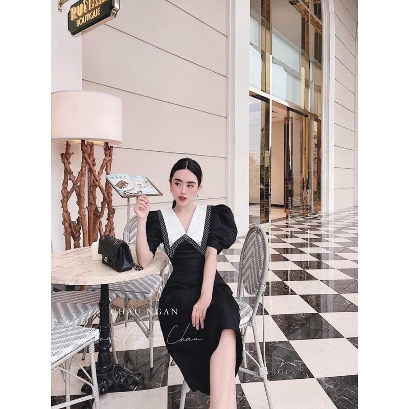 Váy phối cổ trắng pha ren