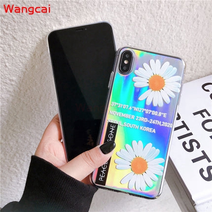 OPPO A91 A8 A9 A5 2020 A7 A5S A5 A3S A3 A83 A1 A79 A57 A39 Phone Case GD Daisy Flower Fresh Glitter Bling Colorful Clear Transparent Soft TPU Case Cover