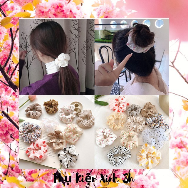 Dây Cột Tóc Scunchies Siêu Dễ Thương Mềm Mại Cho Nữ, Dây Buộc Tóc Đẹp Phong Cách Hàn Quốc