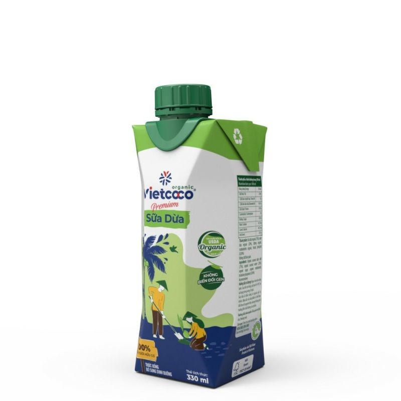 Sữa dừa organic hữu cơ Vietcoco 330ml nhiều vitamin khoáng chất, thơm ngon bổ dưỡng