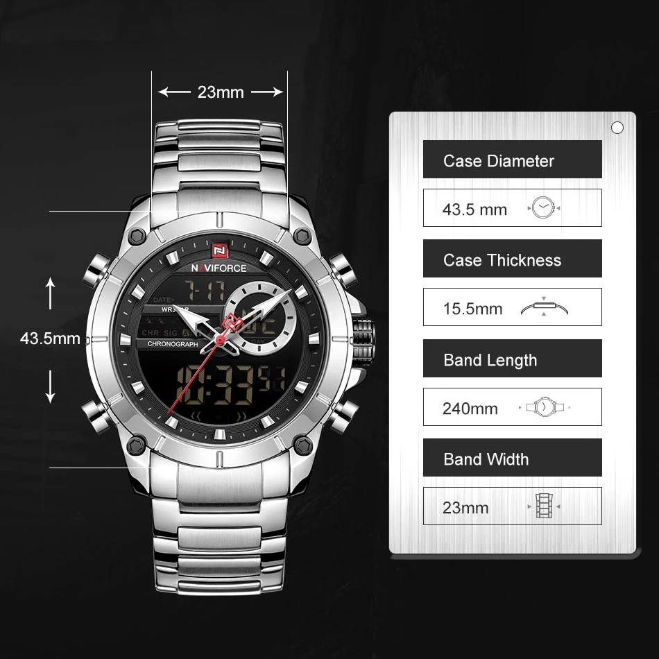 Đồng Hồ NAVIFORCE 9163 Chống Thấm Nước Bằng Thép Không Gỉ Phong Cách Quân Đội Cho Nam