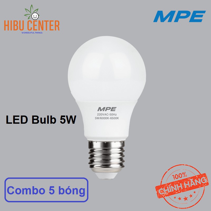 Combo 5 Bóng LED Bulb MPE 3W/ 5W/ 7W Hiệu Suất Ổn Định, Tuổi Thọ 30.000H, Thiết Kế Hiện Đại – Hàng Chính Hãng HIBUCENTER
