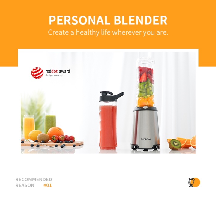 Máy xay sinh tố Shardor PB615B, công suất 300W, Blender Juicer Smoothie Blender Mixeur Portable