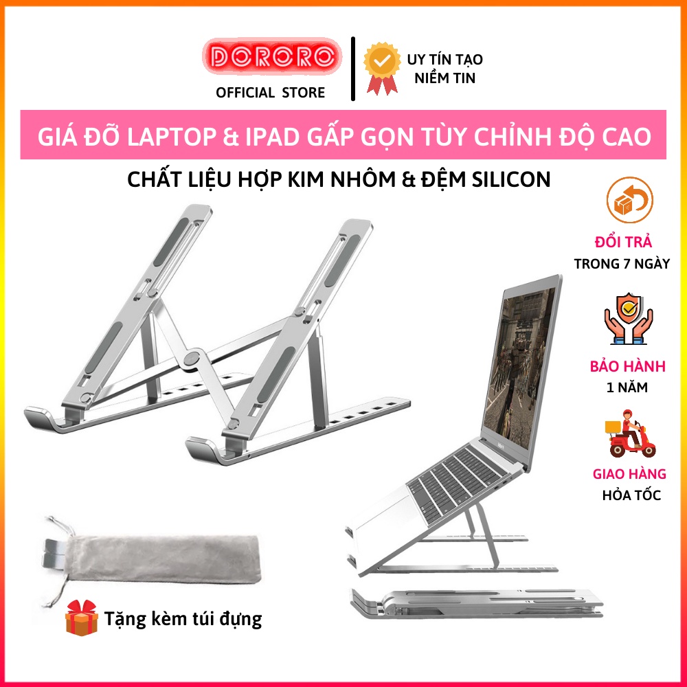 Đế kê laptop, Giá kê laptop, máy tính bảng , Mac , Ultrabook chất liệu bằng hợp kim nhôm điều chỉnh độ cao ,dễ gấp gọn