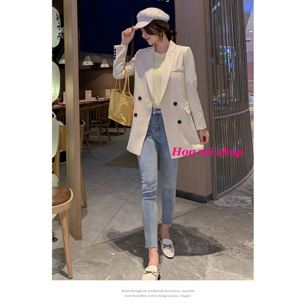 áo vest nữ dáng dài tay đính 4 khuy phong cách hàn quốc | BigBuy360 - bigbuy360.vn