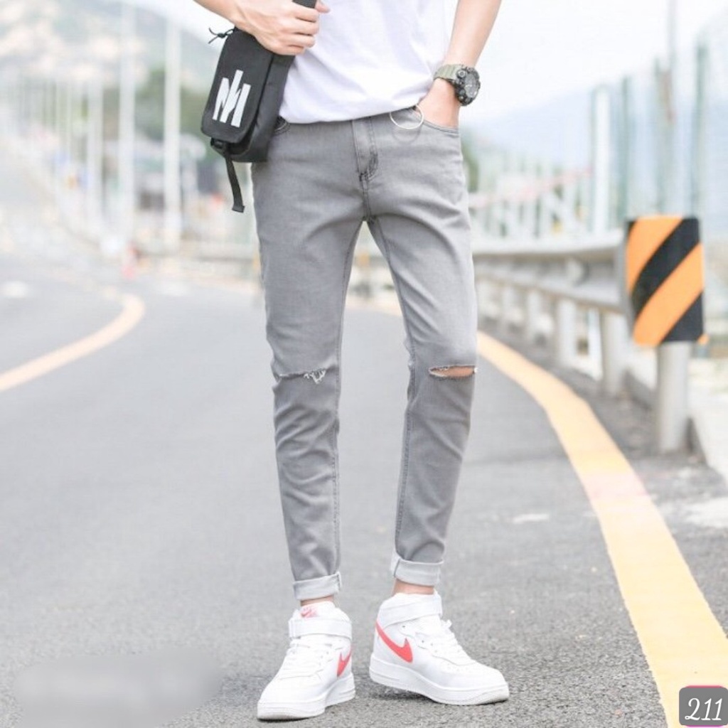 Quần Jeans Jogger thể thao Rin Nam Chất Bò Cao Cấp Xám Xanh Ống Bó Co Giãn P34 | BigBuy360 - bigbuy360.vn