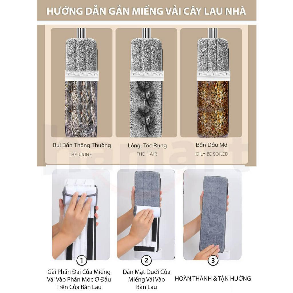 Cây Lau Nhà Mini Tự Vắt Thông Minh Hamart Chổi Lau Sàn Gấp Gọn KO THÙNG Kèm 2 Miếng Vải Lau