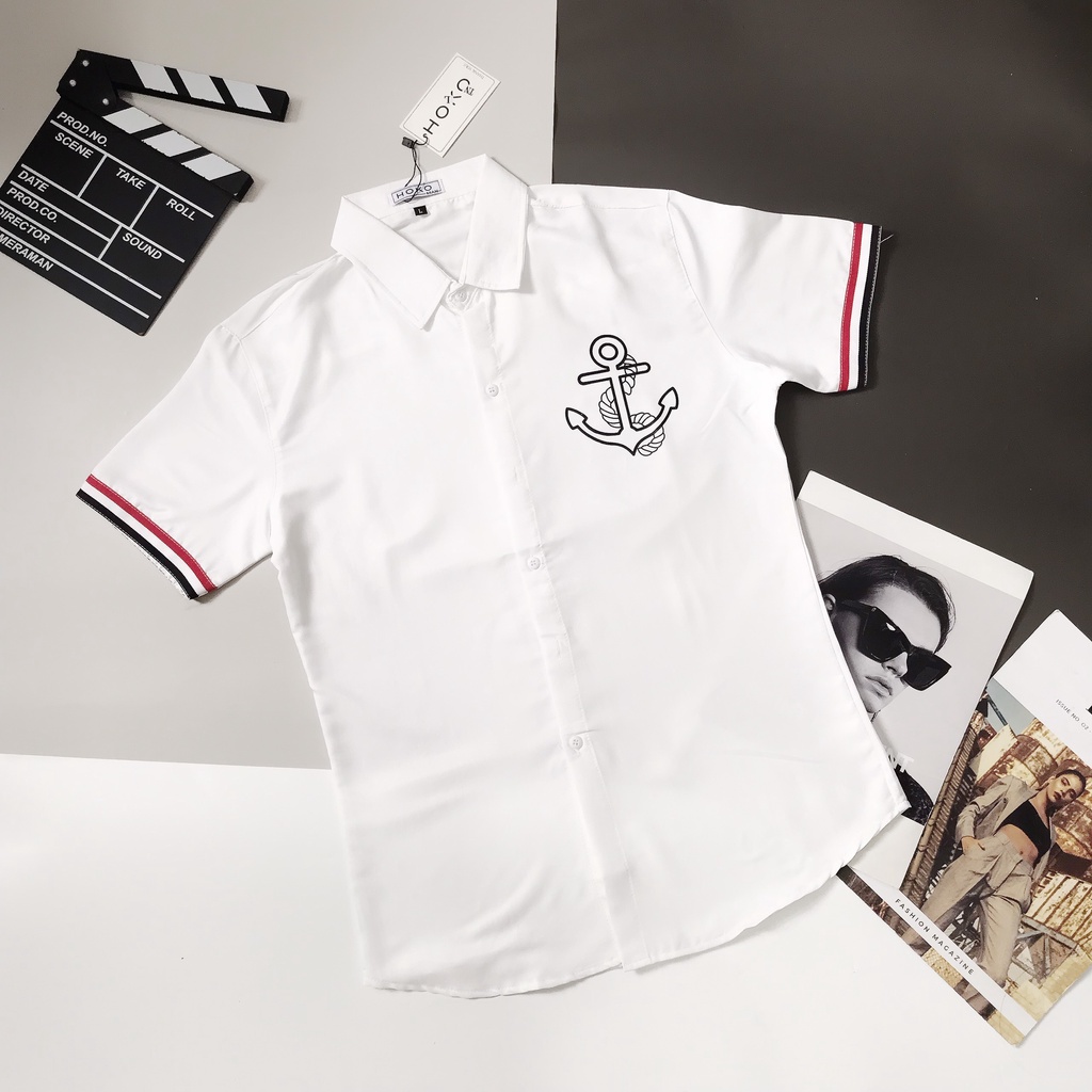 Áo Sơ Mi Nam Tay Ngắn In Hình Mỏ Neo Chất Thoáng Mát HÌNH THẬT