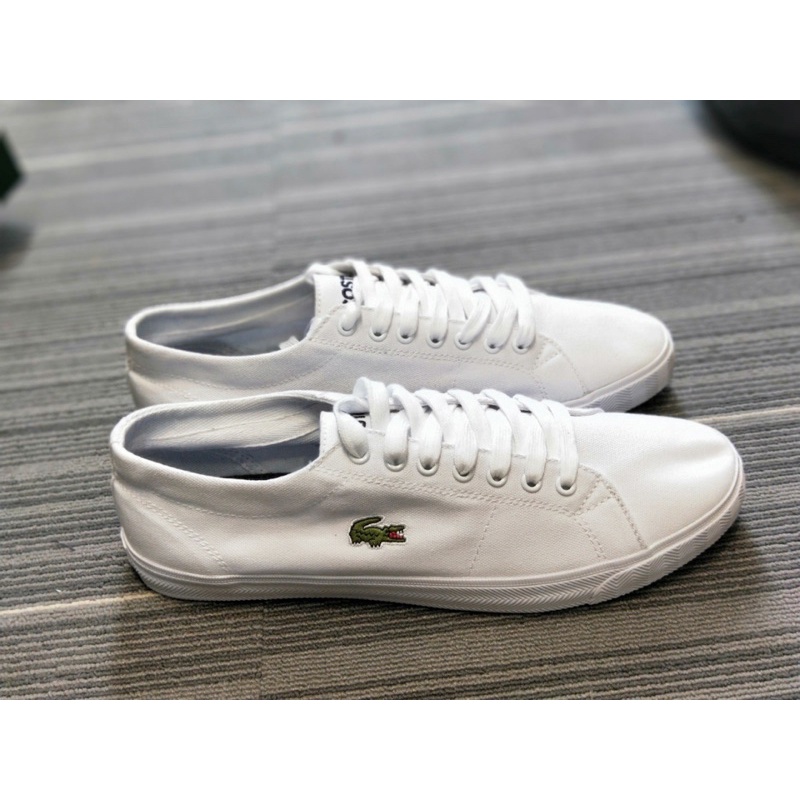 Giày thể thao trắng cổ thấp cho nam thương hiệu Lacoste cao cấp