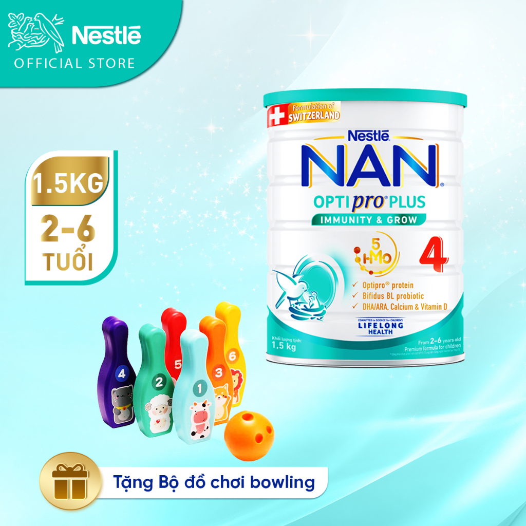 Sữa bột Nestlé NAN OPTIPRO PLUS 4 1500g/lon với 5HMO Giúp tiêu hóa tốt + Tăng cường đề kháng