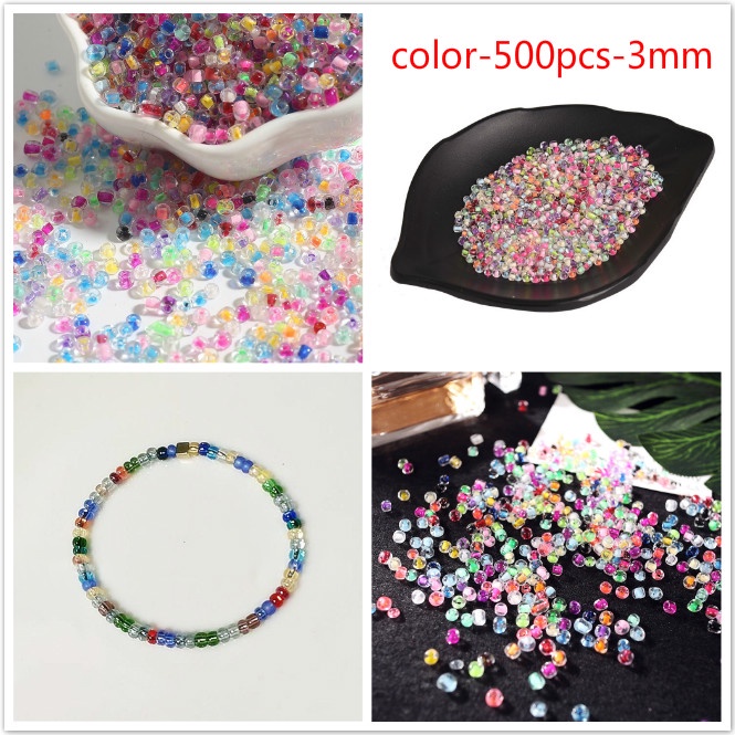 Cuộn 500 hạt thủy tinh trong suốt co giãn làm trang sức diy