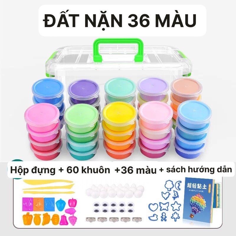 Bộ đồ chơi đắt nặn 36 màu kèm 60 khuôn + hộp đựng