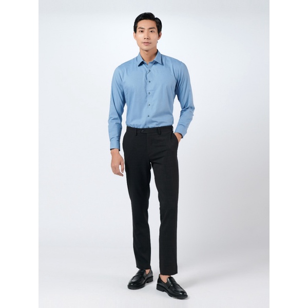 Áo sơ mi dài tay nam OWEN AR220948D công sở Vải Sợi Tre cao cấp Màu Dobby xanh Dáng Regular Fit Tà Lượn Có Túi
