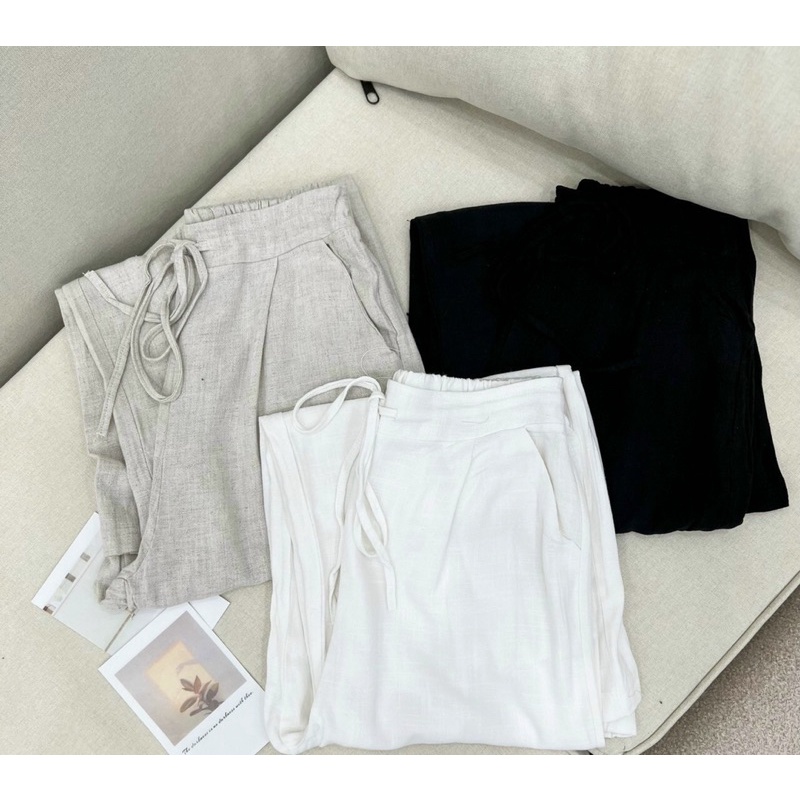 Quần đũi ống suông linen cạp chun