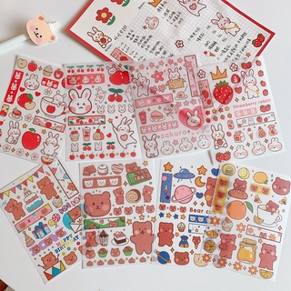 [Có sẵn] Set sticker decal dán trang trí thỏ gấu vũ trụ 4 tấm - HD01