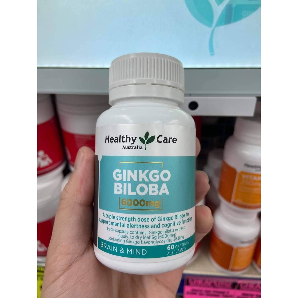 Viên uống bổ não Ginkgo Biloba Healthy Care 6000mg mẫu mới 60 viên của Úc Giúp cải thiện trí nhớ