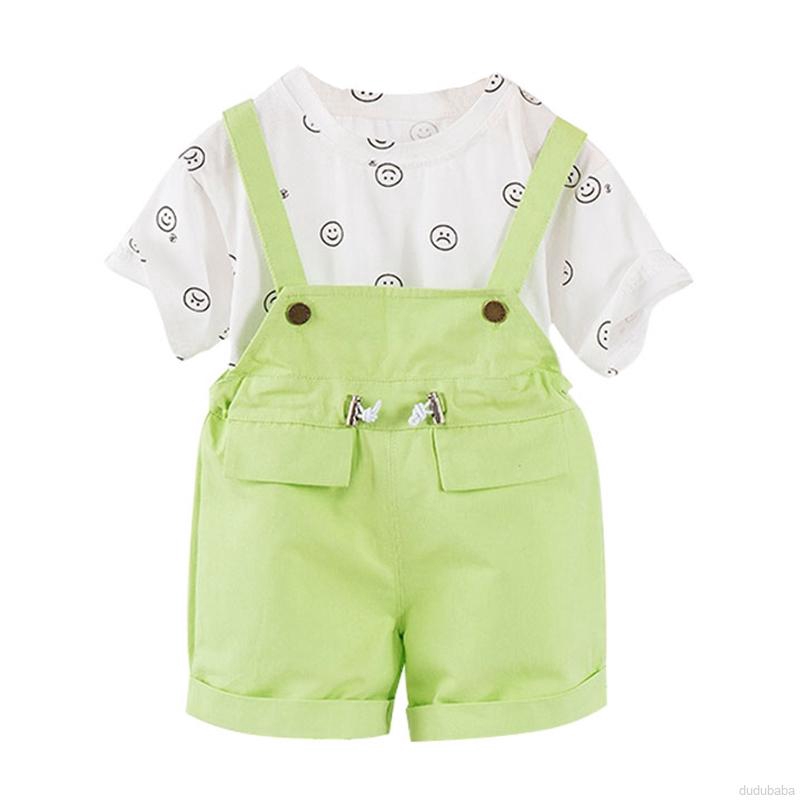 Set Áo Thun Tay Ngắn &amp; Quần Short Yếm Cho Bé 0-4 Tuổi