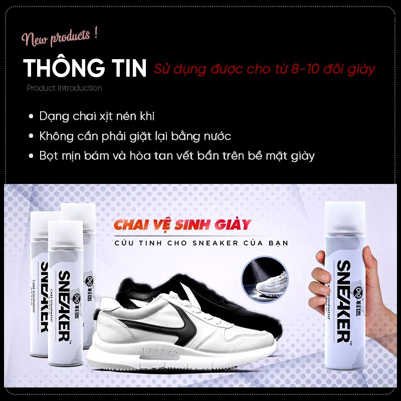 Chai xịt bọt làm sạch giày/xịt giày chống thấm sneaker