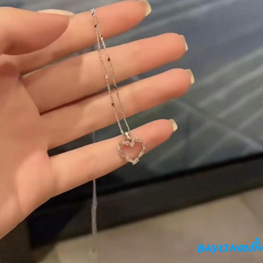 Vòng cổ Bạc Mặt Hình Trái Tim Rỗng Đơn Giản Cho Nữ