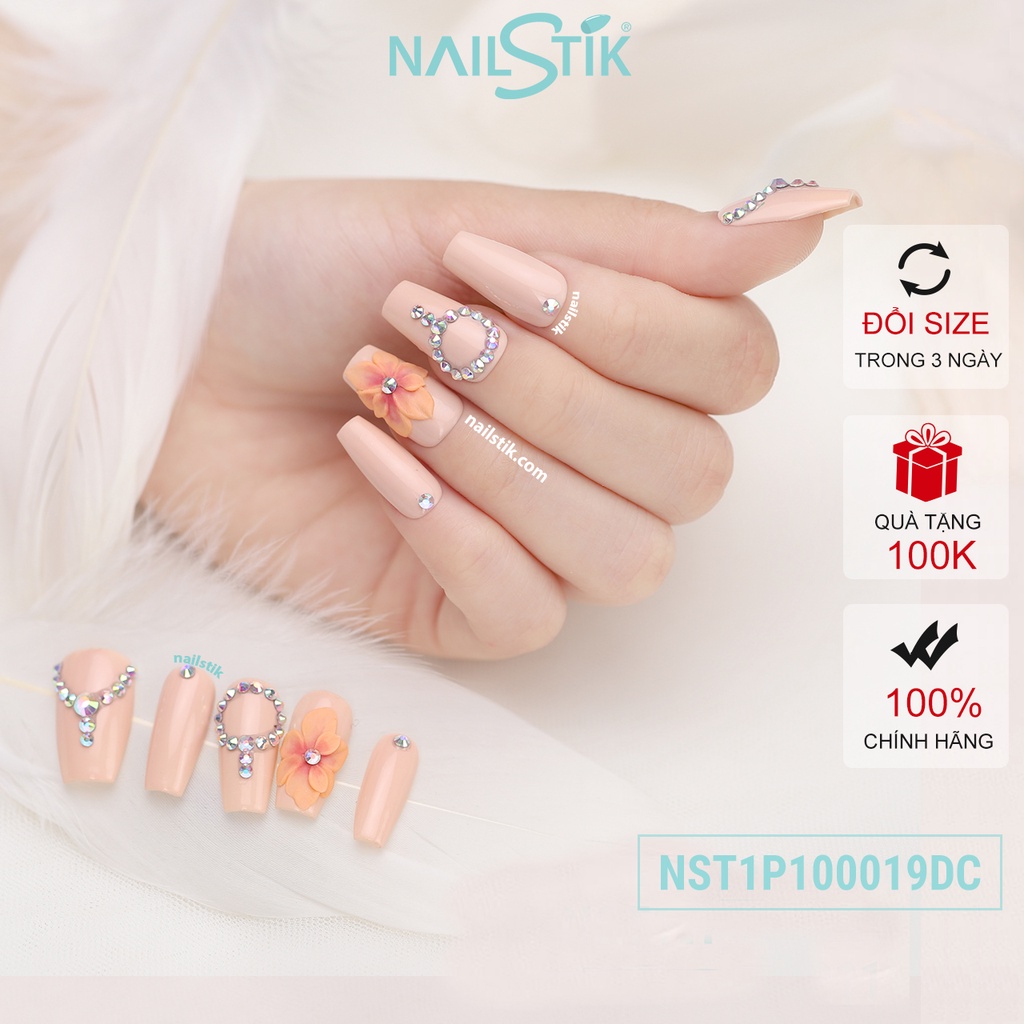 Móng úp thiết kế by NAILSTIK, màu nude, form móng coffin, dài 019