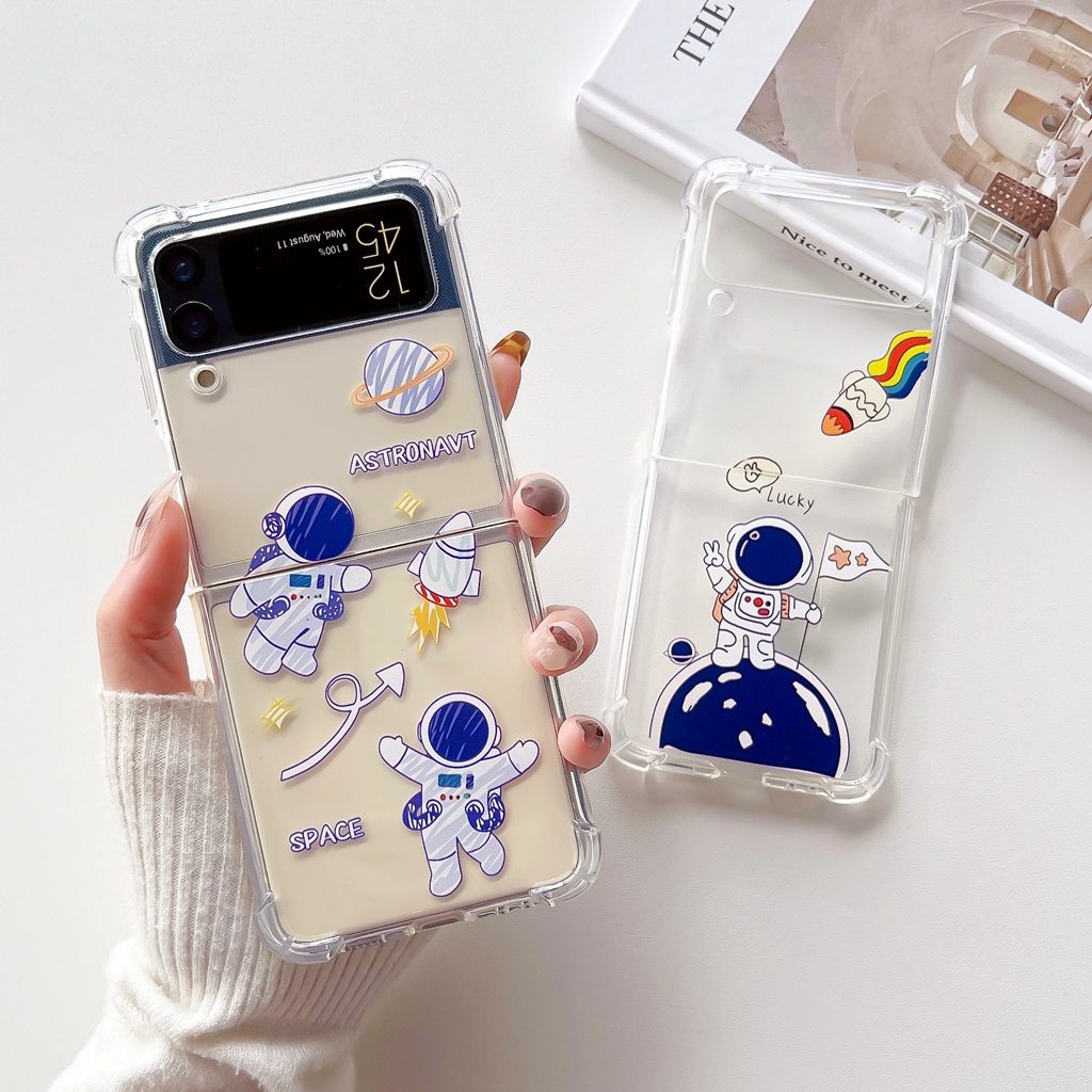 Ốp Điện Thoại TPU Dẻo Trong Suốt Họa Tiết Hoạt Hình Phi Hành Gia Cho Samsung Galaxy Z Flip 3 5G