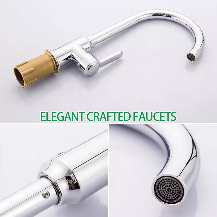 Vòi Rửa Chén Bát Nóng Lạnh Inox 304 Cổ Bi Thân Cứng Mạ Màu Bạc Với Cần Gạt Dẹt, Đầu Vòi Tạo Bọt, Chống Giọt Bắn Cao Cấp